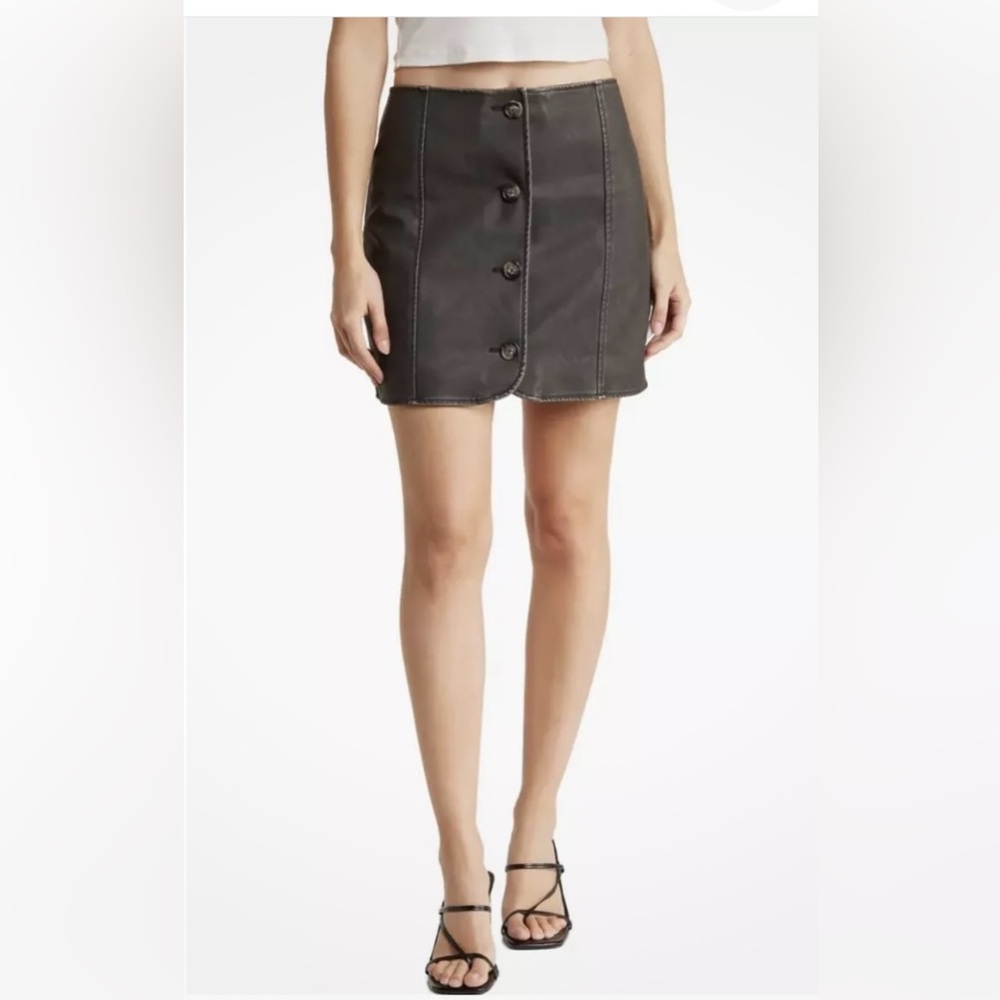 NWT BLANK NYC Washed Faux Leather Button-Down Miniskirt Size 28